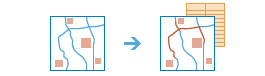 Two-part diagram in which a map's lines are highlighted and a table is added