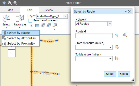 Selecting events by route